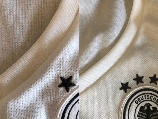 Auch alte Flecken lassen sich mit Rasiercreme entfernen. Der Fleck stammt noch von der WM 2018 und mit Rasiercreme lie&szlig; er sich schnell und einfach beseitigen.