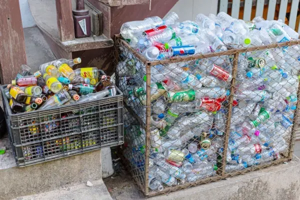 Wenn du eine PET-Flasche kaufst, denk bitte ans Recyling. Die Flaschen werden dabei eingeschmolzen und wieder verwertet. 