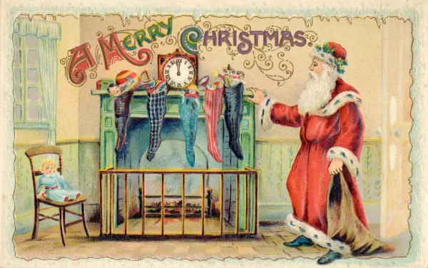 &bdquo;Santa Claus&ldquo; hei&szlig;t der Weihnachtsmann in den USA. Das kommt vom niederl&auml;ndischen &bdquo;Sinterklaas&ldquo; &ndash; das wiederum von Nikolaus kommt. Niederl&auml;ndische Einwanderer haben n&auml;mlich den &bdquo;Santa Claus&ldquo; nach Amerika mitgebracht. Und zwar lange vor Cola. Das Bild ist jedenfalls von 1900. 