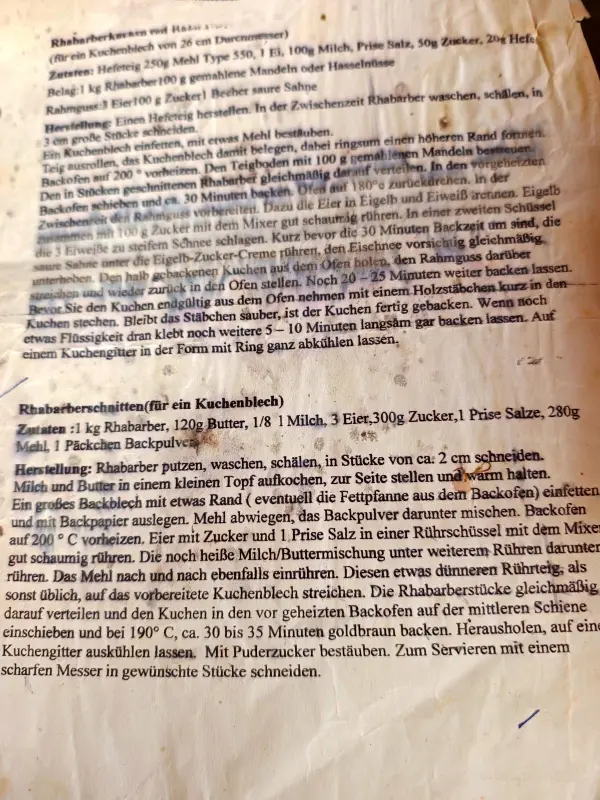 Rhabarberschniten vom Kuchenblech - einfach lecker. Erinnerungen an eine Rezepte-Aktion des S&uuml;ddeutschen Rundfunks vor 20 Jahren.