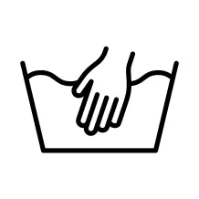 Eine Hand im Waschsymbol Eimer bedeutet Handw&auml;sche, d. h. das Kleidungsst&uuml;ck sollte nicht in der Waschmaschine gewaschen werden.