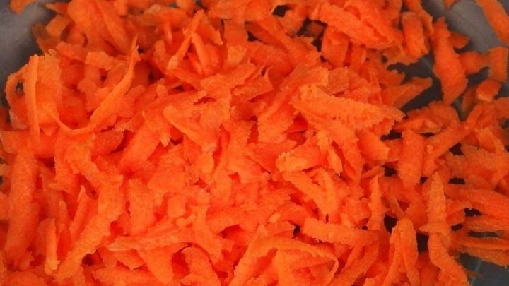 Gekochte Karotten liegen lose auf einem Teller, frisch zubereitet, in einer hellen, einladenden K&uuml;che.