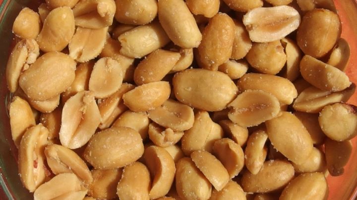 Ger&ouml;stete Salz-Erdn&uuml;sse liegen locker in einer Schale, bereit zum Verzehr nach starkem Schwitzen.