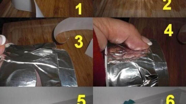 Ein Quarkbecher wird bearbeitet, um als K&uuml;chenutensil weiterverwendet zu werden, w&auml;hrend verschiedene Schritte gezeigt werden.