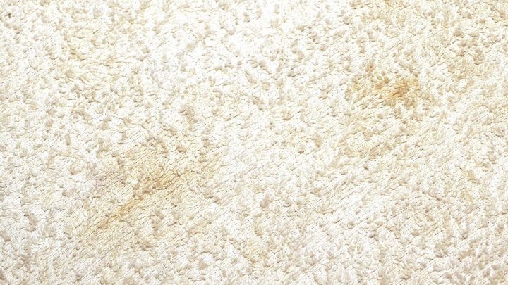 Ein heller Stoff zeigt mehrere Stockflecken, die sich unregelm&auml;&szlig;ig auf der Oberfl&auml;che verteilen und sichtbar sind.