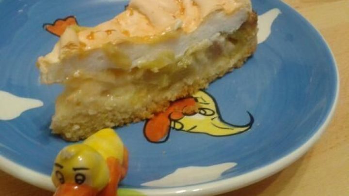 Frisch gebackener Rhabarberkuchen mit luftiger Baiserhaube, schnell und einfach zubereitet.