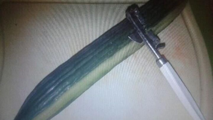 Eine Gurke liegt auf einem Holzbrett, w&auml;hrend ein Sch&auml;ler bereit ist, um sie zu sch&auml;len und Bitterstoffe zu entfernen.