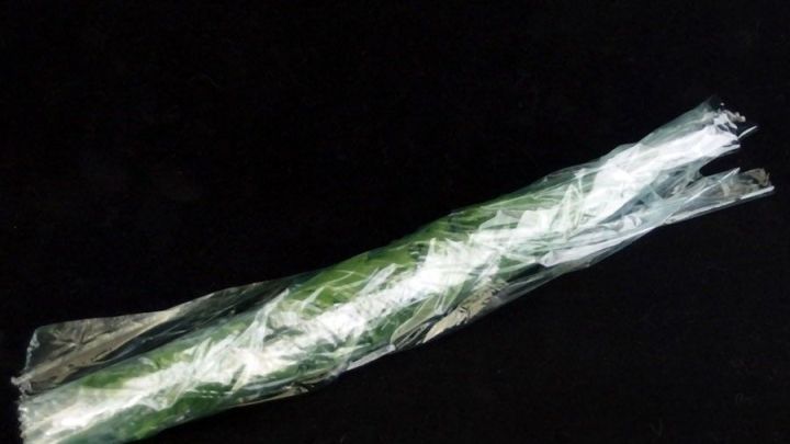 Frische Petersilie liegt in einer durchsichtigen Plastikverpackung auf einem dunklen Hintergrund und ist bereit zum Einfrieren.