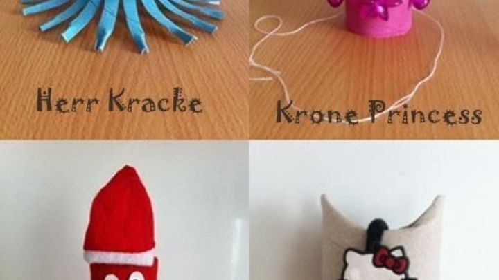 Bunte Upcycling-Dekorationen aus Papier pr&auml;sentieren kreative Bastelideen f&uuml;r Kinder. Ob als Krone oder Nikolaus, die Figuren sind ansprechend.