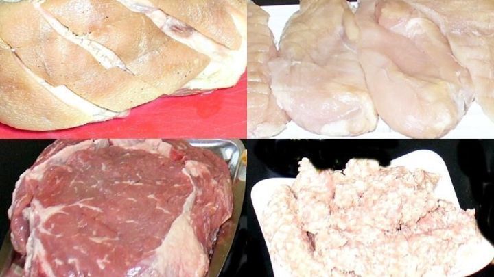 H&uuml;hnchen- und Rindfleischst&uuml;cke liegen auf Tellern; verschiedene Fleischsorten verdeutlichen Unterschiede in der Fleischauswahl.