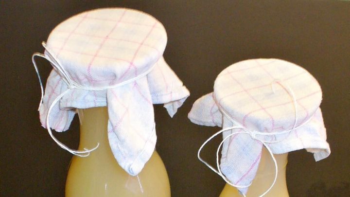 Zwei Flaschen mit Zitronen-Knoblauch-Tinktur stehen auf einem Tisch, umgeben von frischen Zitronen und Knoblauchzehen.