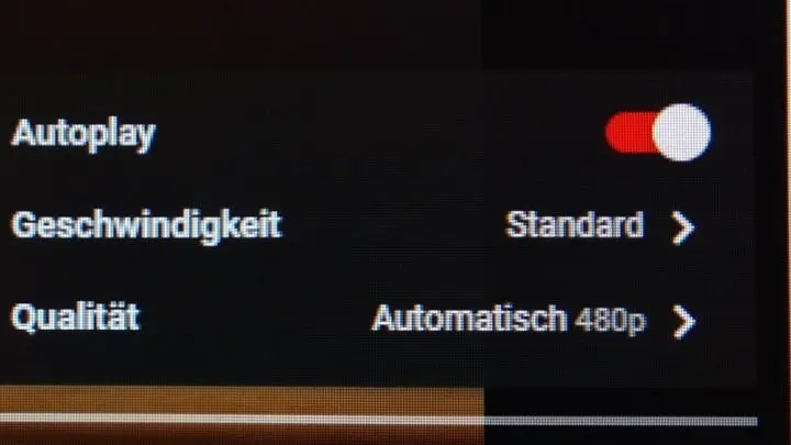 Bereiche: Autoplay, Geschwindigkeit und Qualit&auml;t.