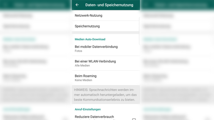 Die Einstellungen f&uuml;r WhatsApp zeigen Optionen zur Speicherplatzverwaltung. Nutzer k&ouml;nnen automatische Downloads deaktivieren.