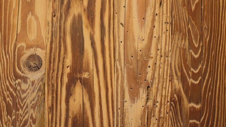 Holzm&ouml;bel mit sichtbaren L&ouml;chern und deutlichen Spuren von Holzwurm, die auf einen Befall hinweisen.