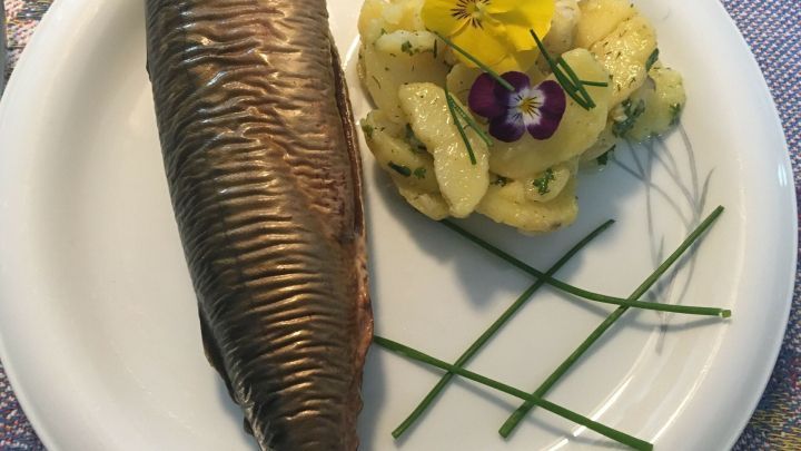 Geräucherte Makrele mit Kartoffelsalat in Honig-Vinaigrette - Rezept
