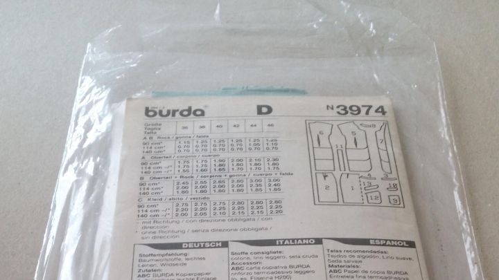 Ein Schnittmuster liegt in einer durchsichtigen Plastikt&uuml;te auf einem Tisch, bereit zur Aufbewahrung und Nutzung beim N&auml;hen.