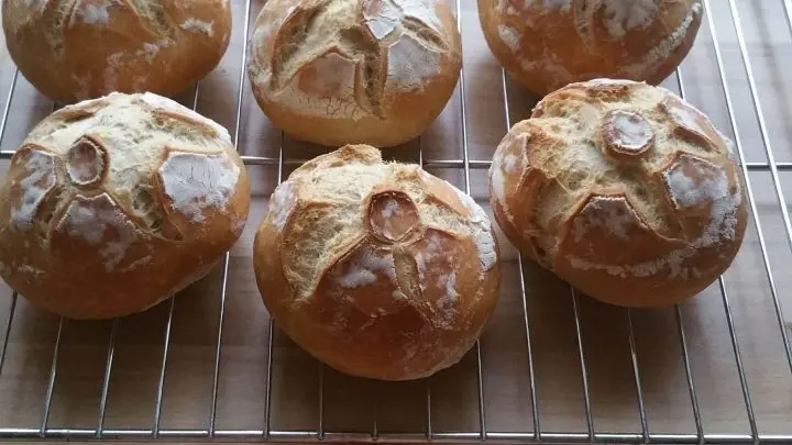 Ich habe die doppelte Menge Teig gemacht, also von 1 kg Mehl, von der anderen Hälfte habe ich 7 Brötchen gebacken.
