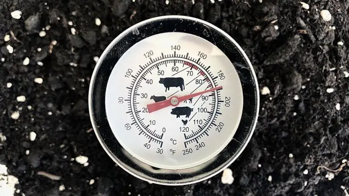 Eine Testmessung mit dem K&uuml;chenthermometer ergab nach 5 Minuten noch eine Innentemperatur der Blumenerde von ca. 90 &deg;C.