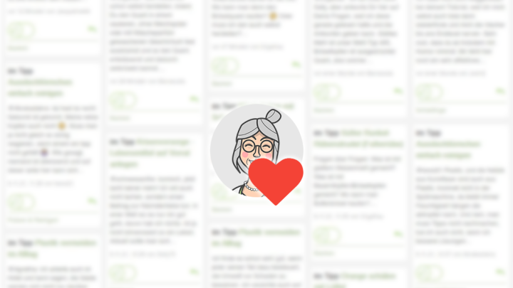 Ein Herzchen wird von einer gezeichneten Person gehalten, um Kommentare darzustellen. Verschiedene Texte sind im Hintergrund sichtbar.