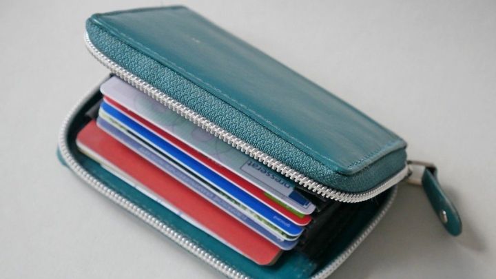 Eine gr&uuml;ne Geldb&ouml;rse mit mehreren Karten wird ge&ouml;ffnet, um Daten auf Karten und Ausweisen zug&auml;nglich zu machen.