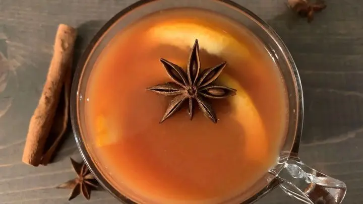 Selbstgemachter Glüh-Gin mit Blutorangensaft und frischem Zitronensaft.