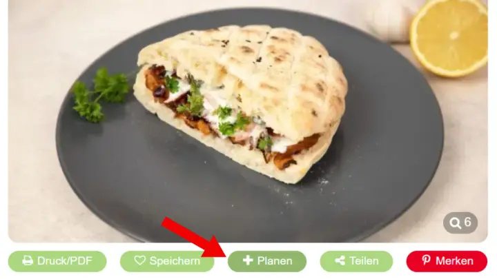 Um ein Rezept hinzuzufügen, klicke einfach unter dem Rezept auf den + Planen-Button. Um ein Rezept hinzuzufügen, klicke einfach unter dem Rezept auf den + Planen-Button.