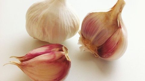 Knoblauchzehen liegen auf einer weißen Oberfläche, bereit zur Verarbeitung für die Haltbarmachung ohne Öl.