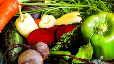 Frische Gemüsereste, darunter Karotten und Paprika, liegen auf einem Tisch, bereit zum Einfrieren für den Sommer.