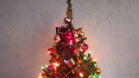 Ein festlich geschmückter Weihnachtsbaum leuchtet bunt und zieht die Aufmerksamkeit auf sich, umgeben von einem gemütlichen Raum.