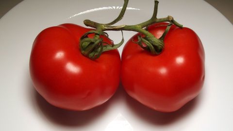 Rote Tomaten liegen auf einem Teller, frisch und glänzend, während sie die antioxidativen Vorteile von Lycopin bieten.