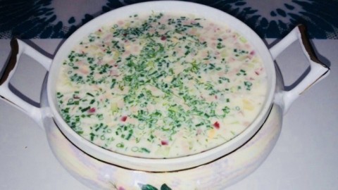 Kühle ungekochte Sommersuppe aus Radieschen und Gurke