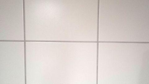 Kalkflecken an Duschwand und Fliesen sind kein Problem mehr - einfach einen Fliesen Radiergummi kaufen - etwas Wasser auf den zu reinigenden Gegenstand gießen und das Ganze einfach abradieren. Eine helle Duschwand mit weißen Fliesen zeigt kalkfleckenfreie Oberflächen in einem Badezimmer.