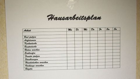 Ein strukturierter Haushaltsplan listet verschiedene Aufgaben auf, um die Haushaltsorganisation zu verbessern.