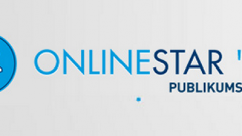 Ein blauer Kreis mit einem weißen Stern; daneben steht in blauer Schrift „ONLINSTAR '13 PUBLIKUMSPREIS“ auf grauem Hintergrund.