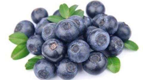 Saftige Heidelbeeren liegen üppig mit grünen Blättern im Hintergrund, bereit für eine schnelle Kuchen-Zubereitung.
