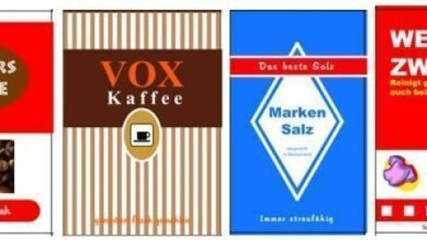 Kaffeeetiketten sind dargestellt, die für einen Kaufmannsladen gedacht sind. Diese Etiketten bieten ein ansprechendes Design für das Produkt.