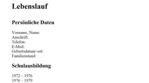 Ein Lebenslauf zeigt persönliche Daten wie Kontaktinformationen und Schulbildung für die Arbeitssuche.