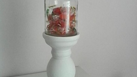 Hingucker basteln aus altem Kerzenständer und Einwegglas