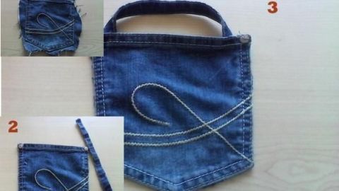 Eine jeansartige Halterung für das Handy wird gefaltet und zeigt verschiedene Schritte der Umwandlung zum Aufladen.