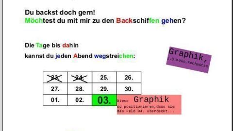 Eine Einladung von der Oma an die Enkelin. Sie lädt zu einer Backaktion ein und schlägt Termine vor.