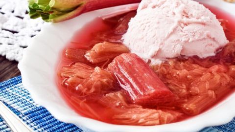 So einfach bereitest du frisches Rhabarberkompott zu und servierst es mit Eis – perfekt für warme Frühlingstage!