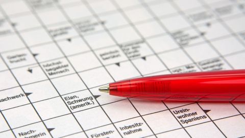 Ein roter Stift markiert einen Punkt auf einem strukturierten Blatt mit Tabellen, das gemischte Daten oder Informationen zeigt.