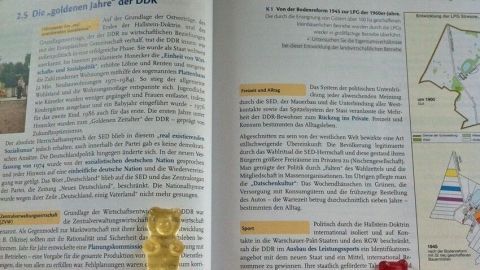 Langweiliges Lernen mit Belohnungen versüßen - so macht das Lernen mehr Spaß. Auf einer offenen Buchseite mit Text sind drei Gummibärchen in Gelb und Rot platziert, während das Lernen mit Belohnung verdeutlicht wird.