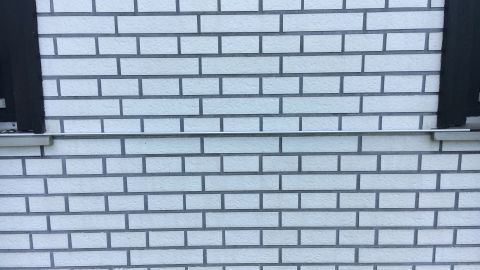 Eine strukturierte Ziegelwand ist im Hintergrund sichtbar, während das automatische Bewässerungssystem fast unsichtbar in den Fugen agiert.