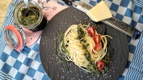 Spaghetti al bronzo mit Bärlauchpesto