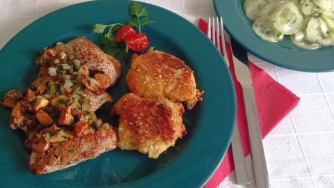 Schweinefilet mit Pfifferlingen und Kartoffelplätzchen