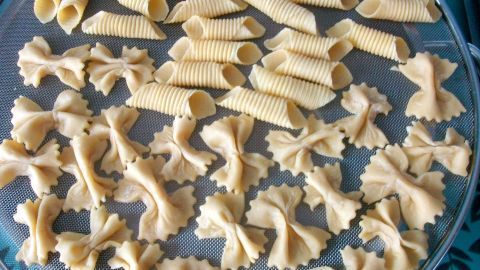 Pasta selbstgemacht ohne Nudelmaschine: Ein Teig zu verschiedene Varianten geformt.