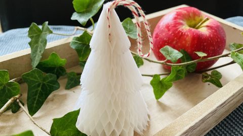 Mit Wabenpapier und etwas Geschick bastelst du festliche Tannenbäumchen – perfekt als Deko zum Aufhängen.
