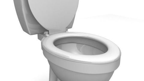Ein Toilettenbecken steht bereit zur Reinigung, während Ablagerungen möglicherweise vorhanden sind. Der Spülkasten sitzt darüber.