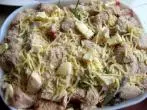 Gebackene Hühnerbrustfilet Stückchen auf Spargelbett